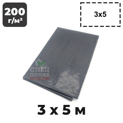 Тент непромокаючий, сірий, 3х5 м, 200 г/м2, з люверсами, тарпаулін підвищеної міцності, садовий тент