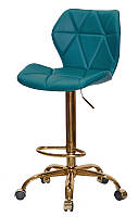 Высокий рабочий стул на колесах Torino кожзам зеленый 1002 (бирюзовый) BAR-GD-Office
