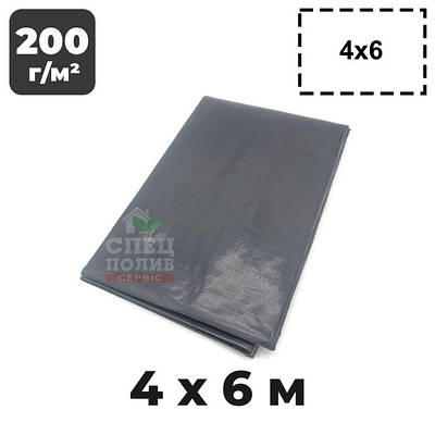 Тент непромокаючий, сірий, 4х6 м, 200 г/м2, з люверсами, тарпаулін підвищеної міцності, навіс садовий