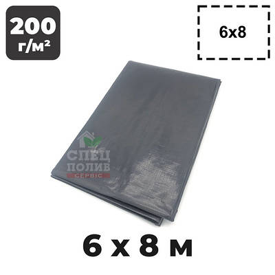 Тент непромокаючий, сірий, 6х8 м, 200 г/м2, з люверсами, тарпаулін підвищеної міцності, тент господарський