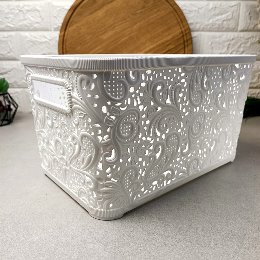Високий ажурний кошик без кришки 7.5л, Білий