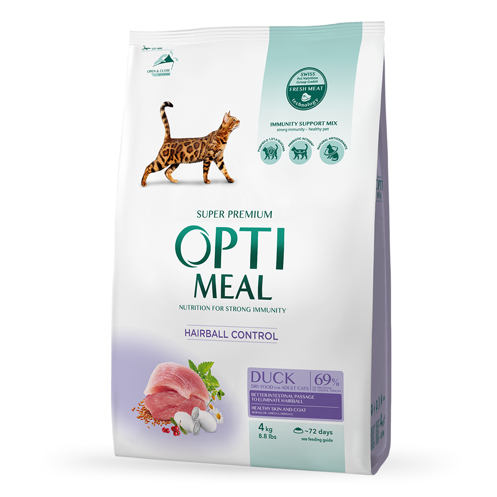 Optimeal Cat Adult Duck Hairball Control 4кг - корм для котів з качкою
