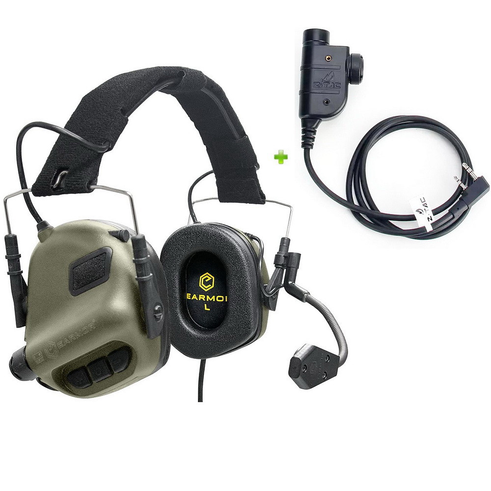 Навушники Активні для стрільби з гарнітурою Earmor M32 + Тангента, кнопка PTT (ZP125)