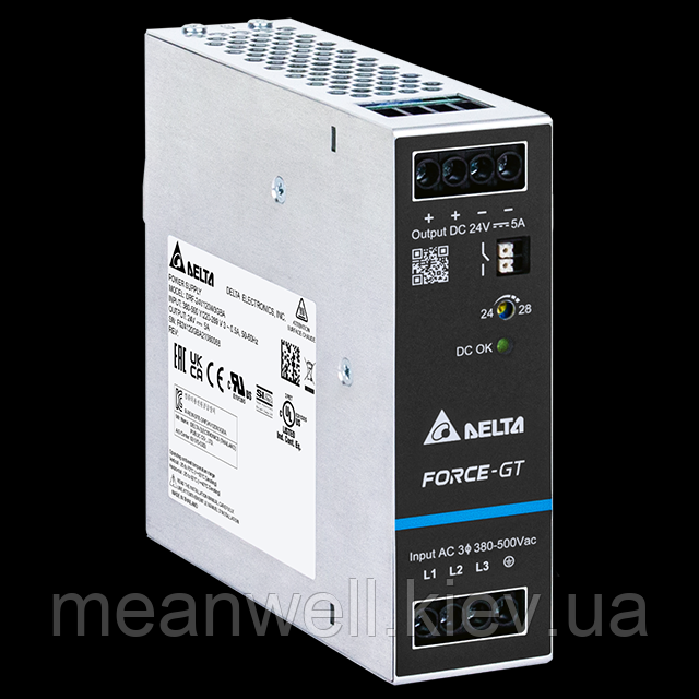 DRF-24V120W3GBA Блок живлення на Din-рейку Delta Electronics 120Вт, 24В, 5A, 3 x 320-575 Vac (3-Phase), фото 1