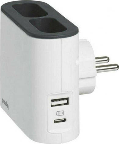 Блок Legrand Кутовий 2х2К бокові розетки 6А з USB A+C Білий/Сірий (049401), фото 1
