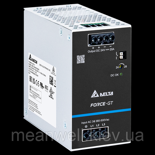 DRF-24V480W3GBA Блок живлення на Din-рейку Delta Electronics 24В, 20A, 3 x 320-575 Vac (3-Phase)