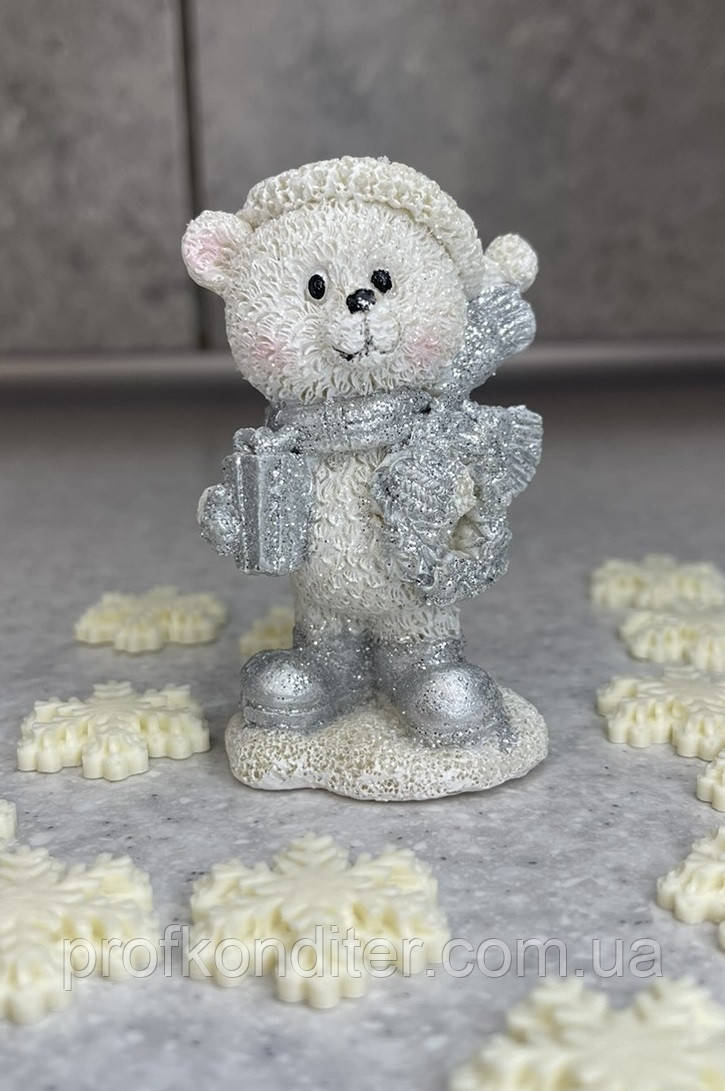 Силіконовий молд для шоколаду "Новорiчний ведмедик з подарунком та вiночком", фото 1