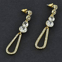 Сережки гвоздики металеві золотисті з білими кристалами віскі довжина 5,5 см ширина 10 мм