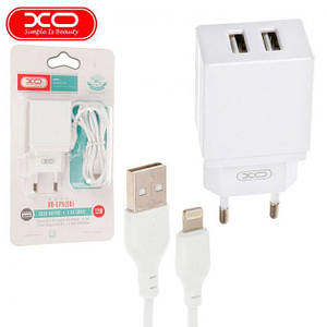 СЗП XO L75 + кабель Lightning (2 USB 2.4 A) білий