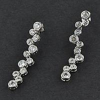 Сережки гвоздики металеві сріблясті з білими кристалами віскі довжина 4,5 см ширина 8 мм