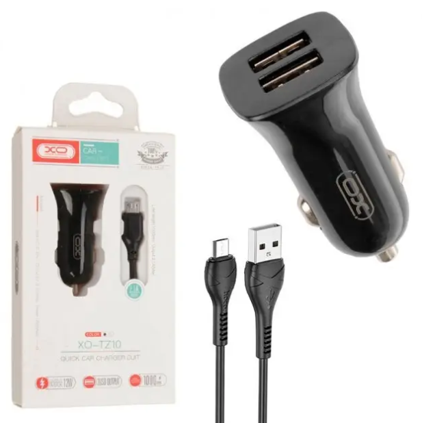 АЗП XO TZ10 + micro-USB (2USB 2.4A) 12 W чорний