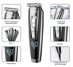 Тример для домашнього використання Hatteker Rechargeable Hair Trimmer Grooming Kit 5in1 (RFC-588), фото 5