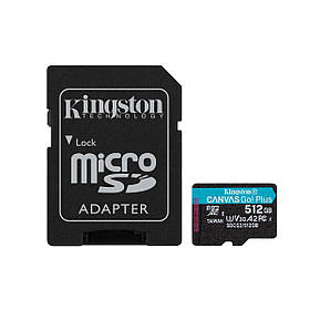 Карта пам'яті microSDXC (UHS-1 U3) Kingston Canvas Go Plus 512Gb class 10 A2 V30 (R170MB/s, W90MB/s) (adapter ly