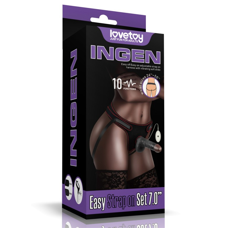 Чорний жіночий страпон на ремінцях Vibrating Easy Strapon Set 7.0 | Puls69, фото 1