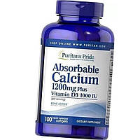 Кальцій із вітаміном Д3 Puritan's Pride Absorbable Calcium 1200 mg Plus Vitamin D3 25 mcg 100 гел капсул Vitaminka