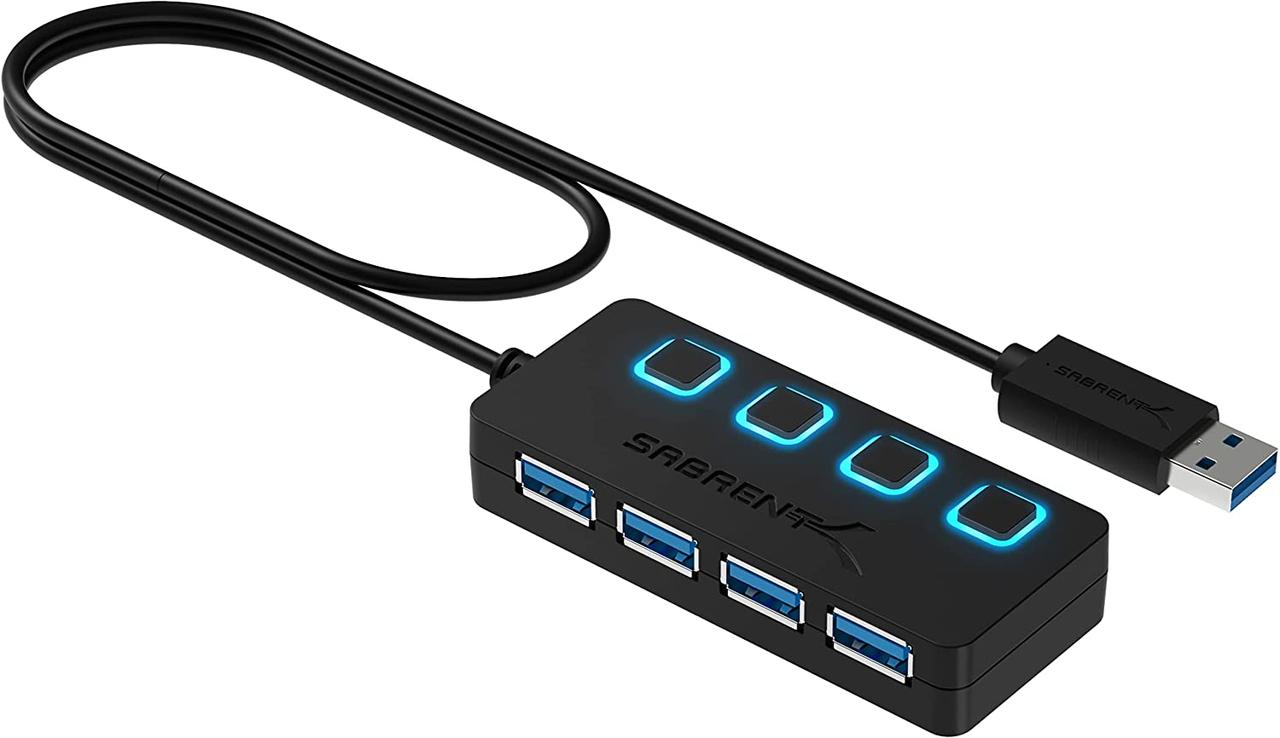 4-портовий концентратор Sabrent USB 3.0 з окремими перемикачами живлення та світлодіодами (HB-UM43)