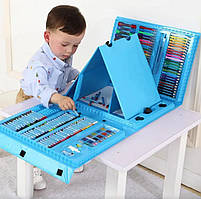 ❤️Набір для малювання 208 предметів з мольбертом для дітей Велика дитяча подарункова валізка творчості Блакитний