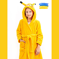 Детский домашний халат пикачу желтый для девочек мальчиков Теплый мягкий халат с капюшоном для дома на зиму 158