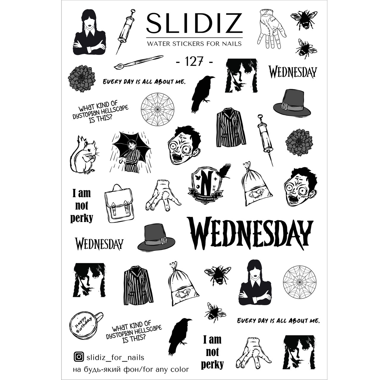 Слайдер-дизайн Slidiz 127 Wednesday, Венздей Аддамс, чорно-білий