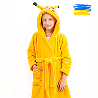 Детский домашний халат пикачу желтый для девочек мальчиков Теплый мягкий халат с капюшоном для дома на зиму 116
