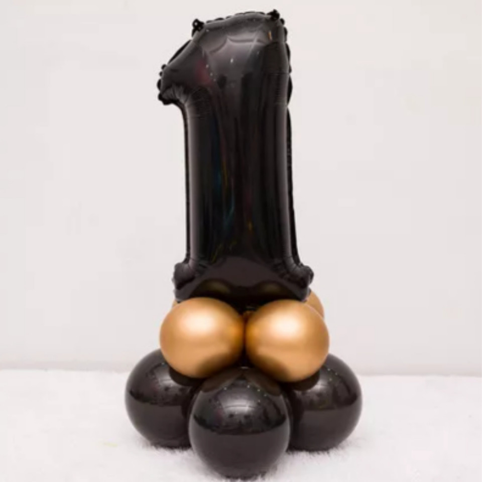 Цифра 1 на підставці з кульок | Чорно-золотий