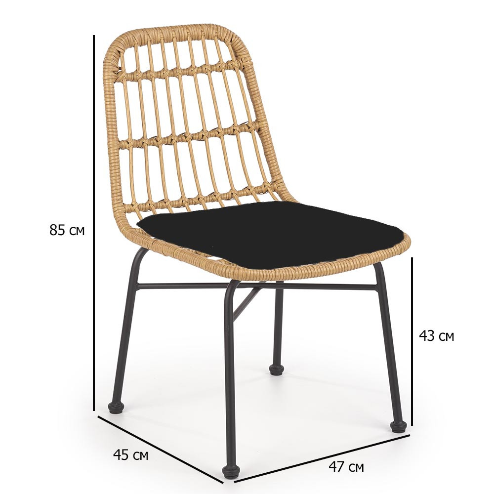 Стільці зі штучного ротанга для кафе K-401 в натуральному кольорі на чорних металевих ніжках, фото 1
