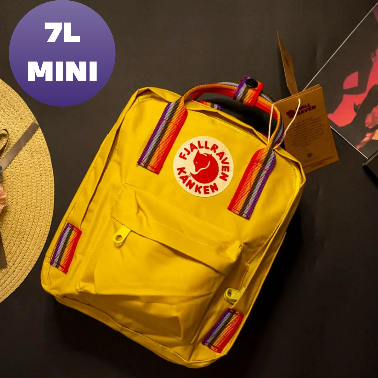 Міський молодіжний рюкзак Канкен Fjallraven Kanken з райдужними ручками, фото 1