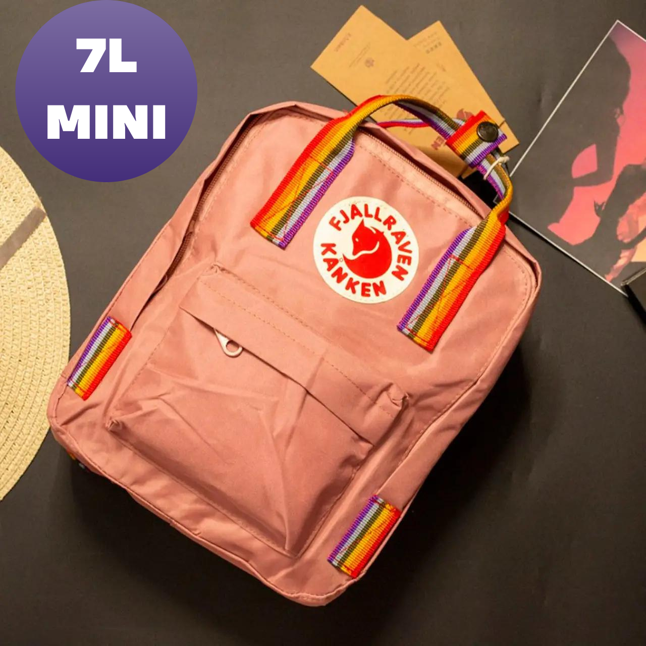 Жіночий рюкзак Канкен з райдужними ручками, міський молодіжний Fjallraven Kanken рюкзак, фото 1