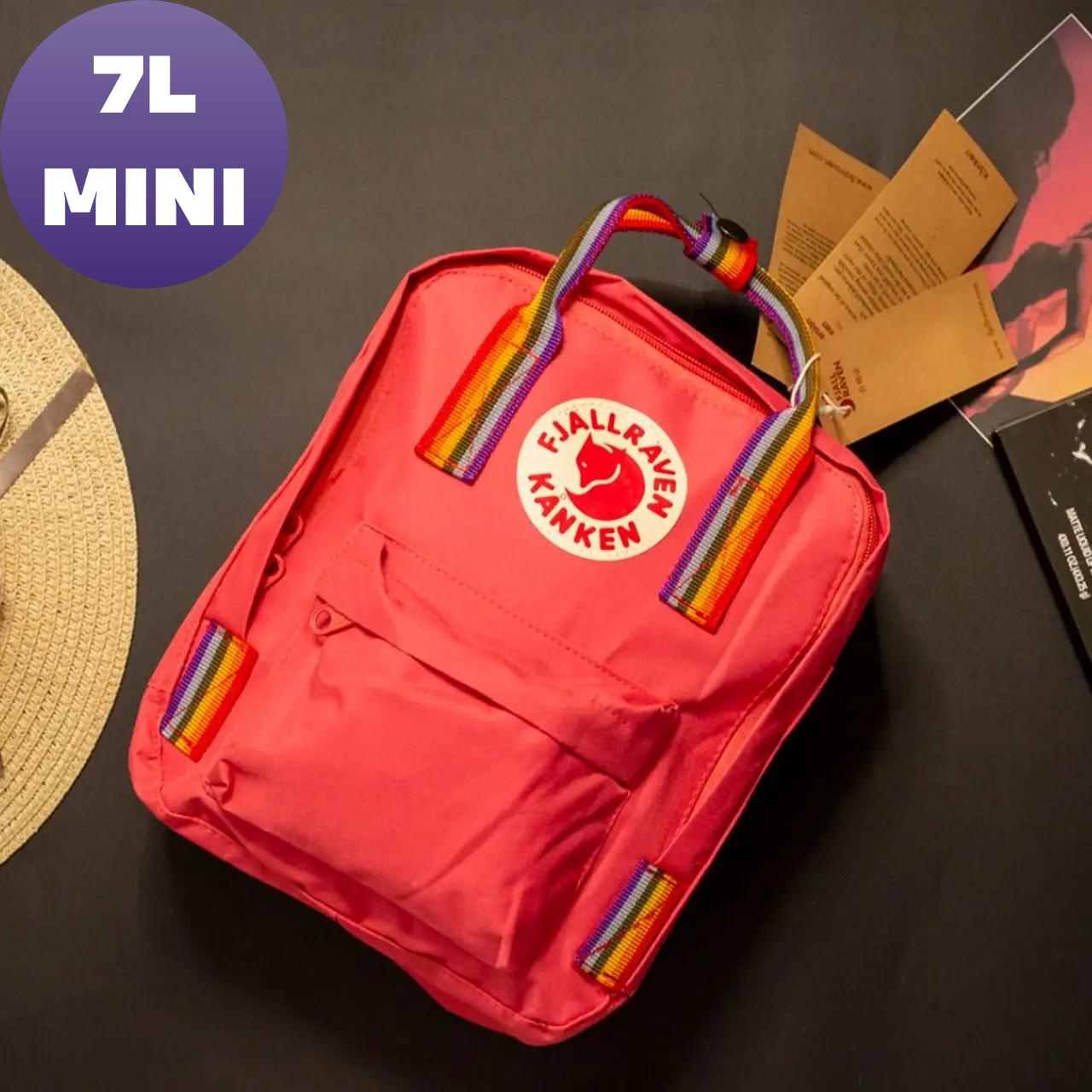 Жіночий рюкзак Канкен з райдужними ручками, міський молодіжний Fjallraven Kanken рюкзак