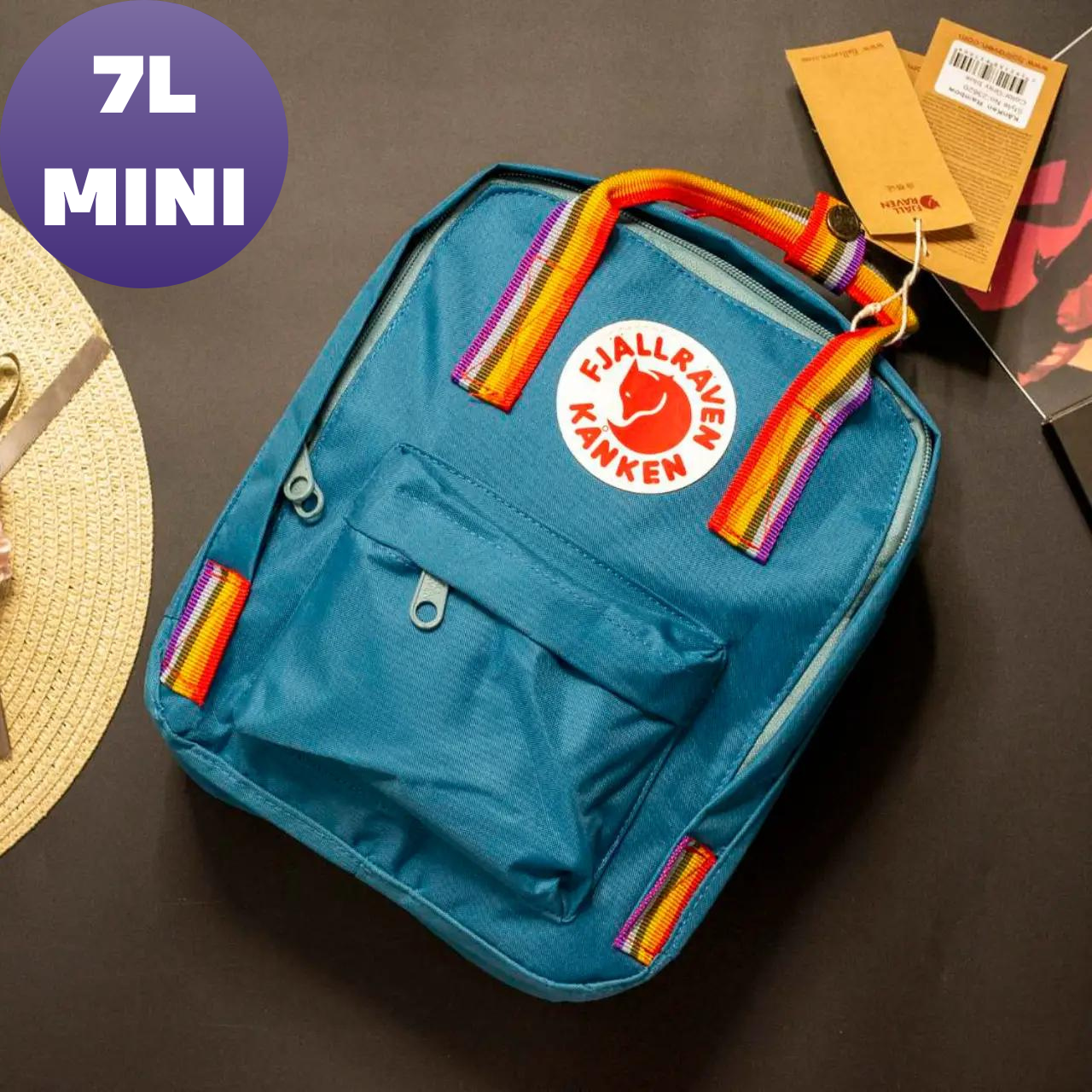 Міський молодіжний рюкзак Канкен Fjallraven Kanken з райдужними ручками