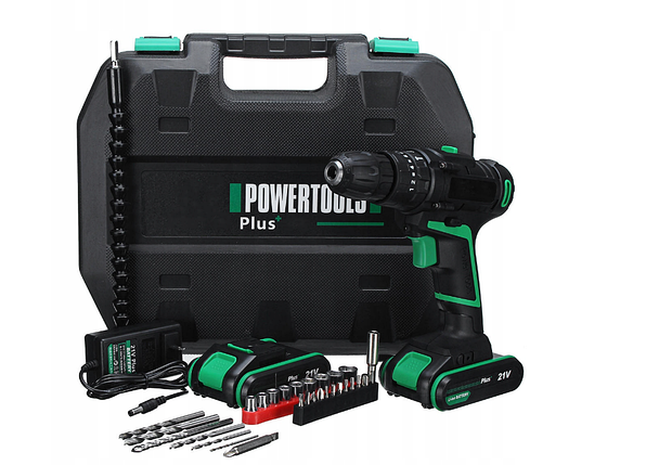 Акумуляторний шуруповерт Powertools Plus PL21-3 в кейсі, фото 1