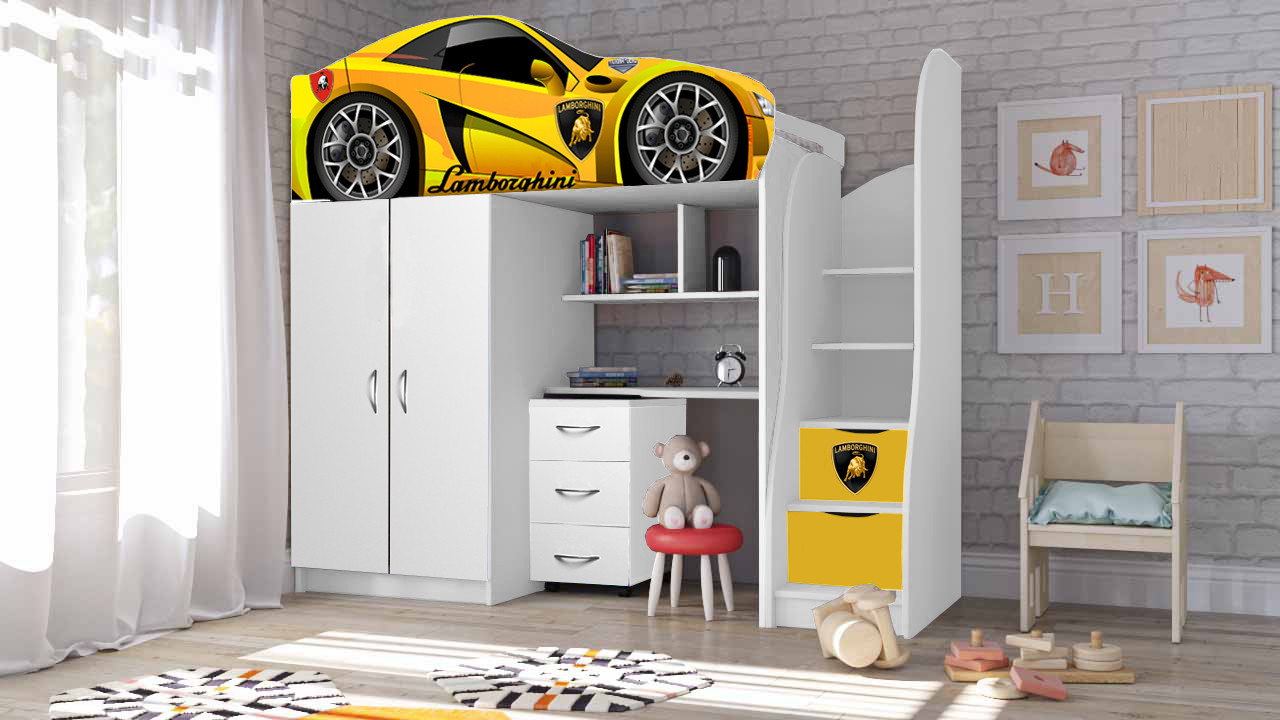 Кровать чердак машина для мальчика Lamborghini - фото 1 - id-p1677480146