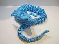 60 см. Подвижная игрушка дракон. 3D-печать безопасным органическим пластиком. (Подарок, статуэтка, декор) Голубой
