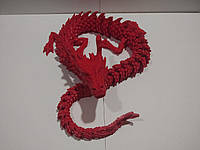60 см. Подвижная игрушка дракон. 3D-печать безопасным органическим пластиком. (Подарок, статуэтка, декор) Красный