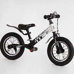 Беговел чорно-білий Corso "Skip Jack" алюмінієва рама амортизатор надувні колеса для діток 2-6 років