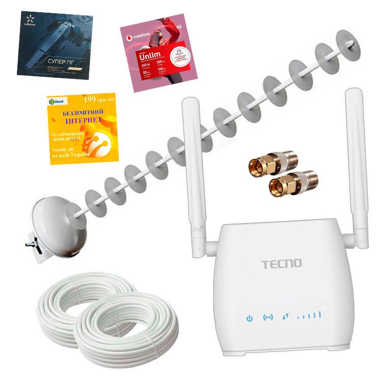 4G Wi-Fi комплект " СТАБІЛЬНИЙ " (роутер TECNO TR210, антена МІМО 20 ДБ), фото 1