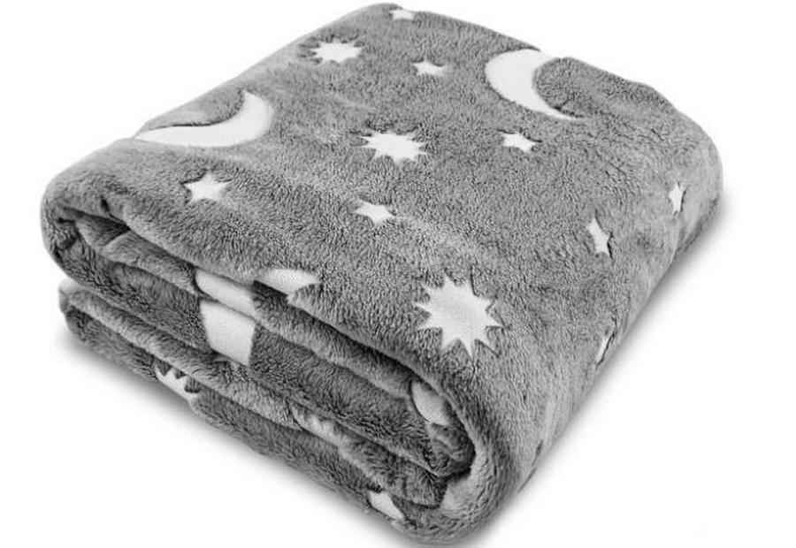 Светящийся плед в темноте плюшевый со звездами Blanket день/ночь 120х150 см Grey, фото 1