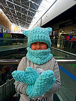 Бірюзовий комплект — шапка, снуд і рукавиці