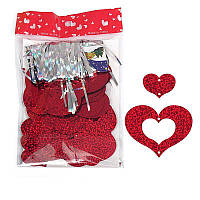Набор сердечек для украшения праздника Дождь Голограмма 70 штук Красный
