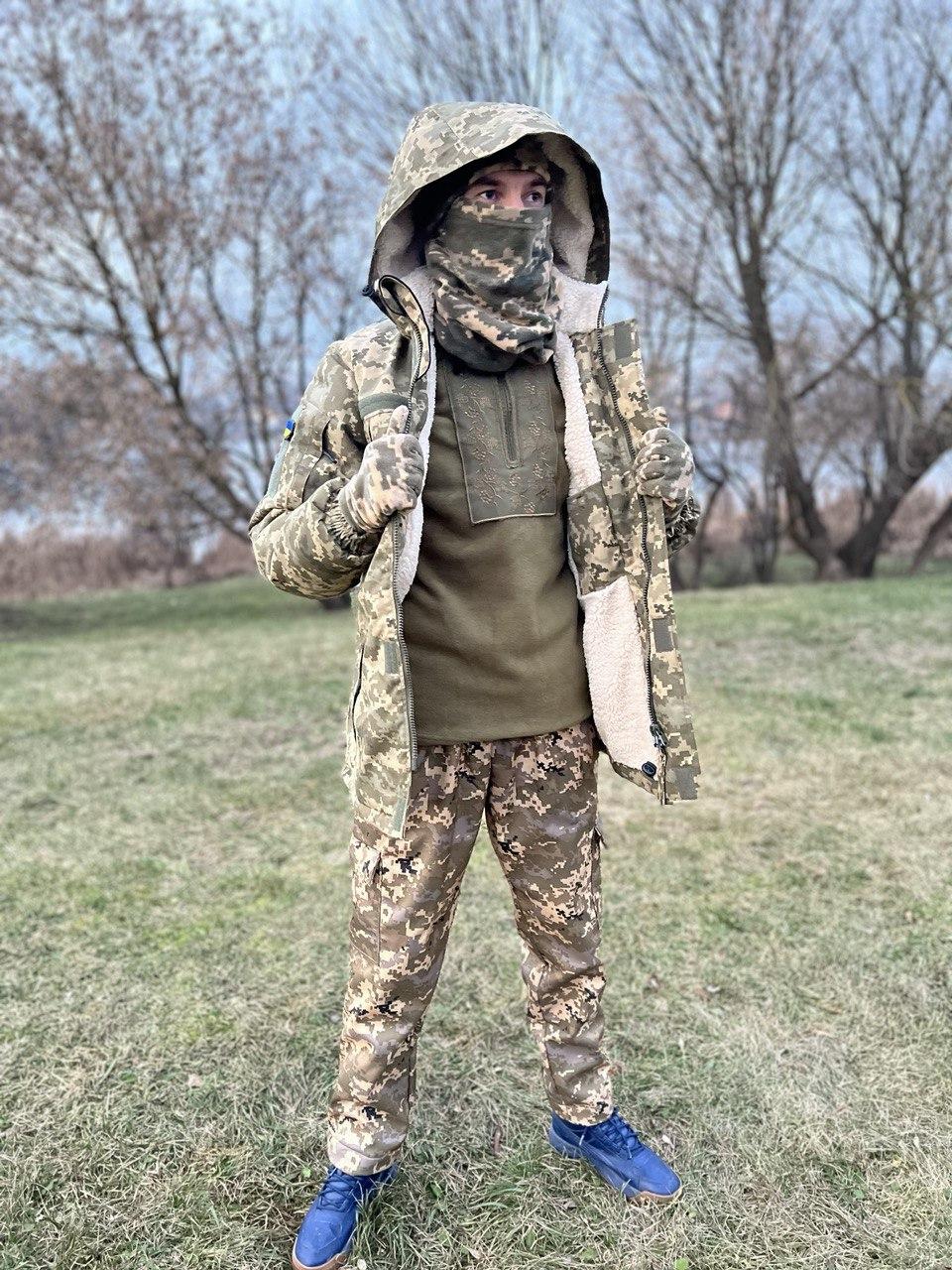 Комплект Бушлат на хутрі та штани SoftShell софтшелл. Зимовий костюм. Піксель ЗСУ. Розміри M-ХL