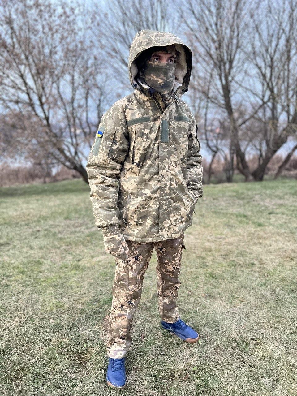 Бушлат на хутрі та штани костюм SoftShell софтшелл. Зимовий набір. Піксель ЗСУ. Розміри M-ХL, фото 1
