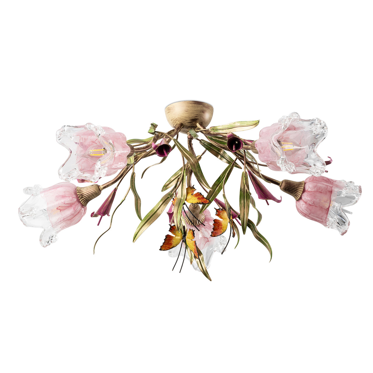 Люстра стельова квіткова з метеликами для залу, холу, 5-ти лампова 4805 серії "Райський сад"