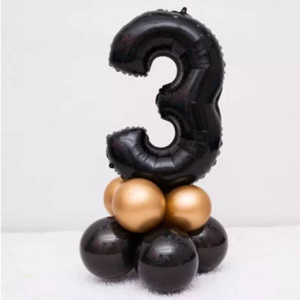 Цифра 3 на підставці з кульок | Чорно-золотий, фото 1