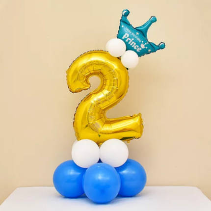 Цифра 2 на підставці з кульок | Золотисто-блакитний, фото 1