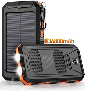 PoweBank 36800mAh на сонячній батареї + ліхтарик +карабін