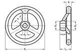 Маховик із чавуну DIN 950-A без ручки D=125 мм, V11 мм, l2 = 36 мм із квадратною посадкою. отвором, фото 2