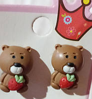 Детские клипсы серьги (без прокола) для принцессы мишка медведь с клубникой
