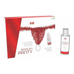 Набір Intt BRAZILIAN PANTY RED: трусики на гумці S-XL із перлинним кільцем + полуничний лубрикант, фото 4