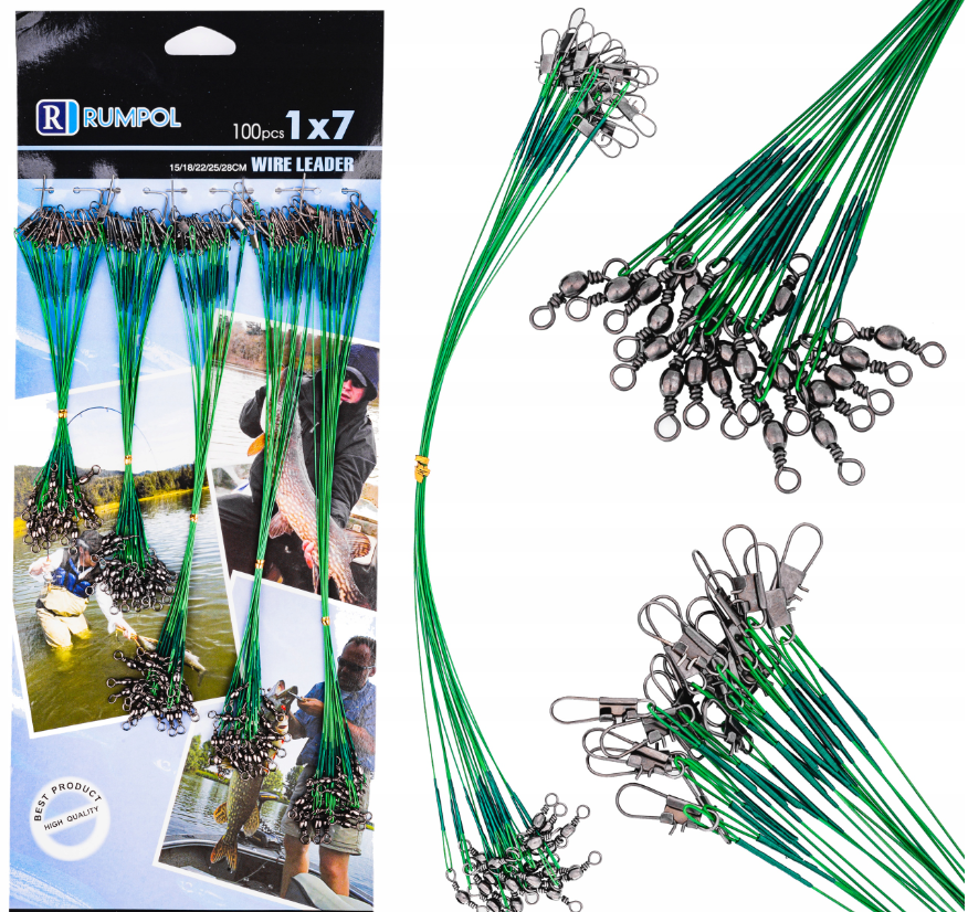 Набір поводків Rumpol для риболовлі 100 штук на хижака 15/18/22/25/28 см 10 кг.