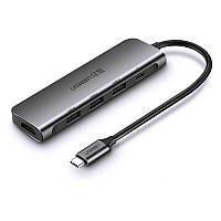 Многопортовый хаб Ugreen CM136 5-in-1 HUB Adapter 50209 (Серый, Type-C to 3xUSB 3.0/PD/4K HDMI)